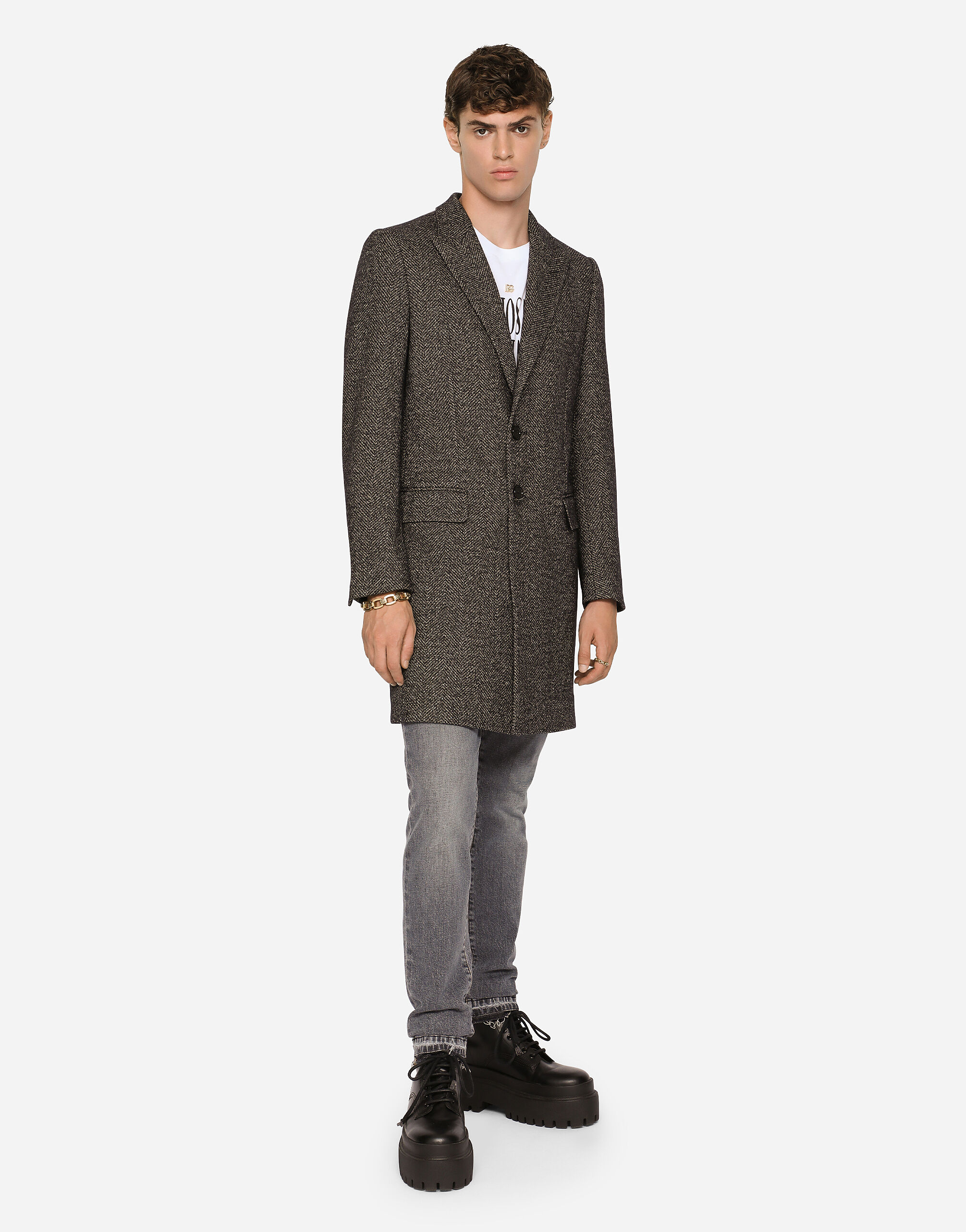 Wool herringbone coat in Grey for Men | Dolce&Gabbana® US