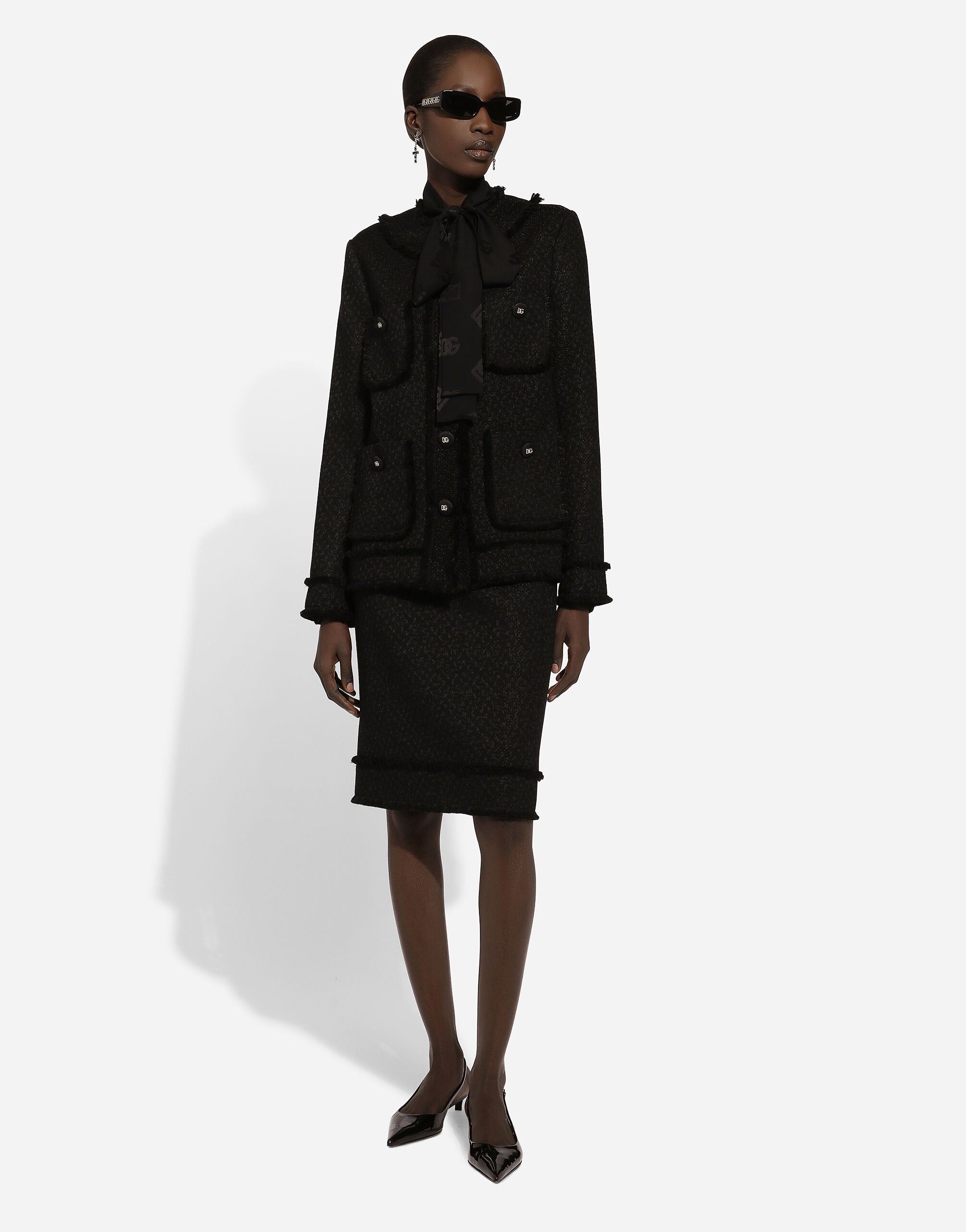 Silk jacquard shirt with all-over DG logo in Black for Women