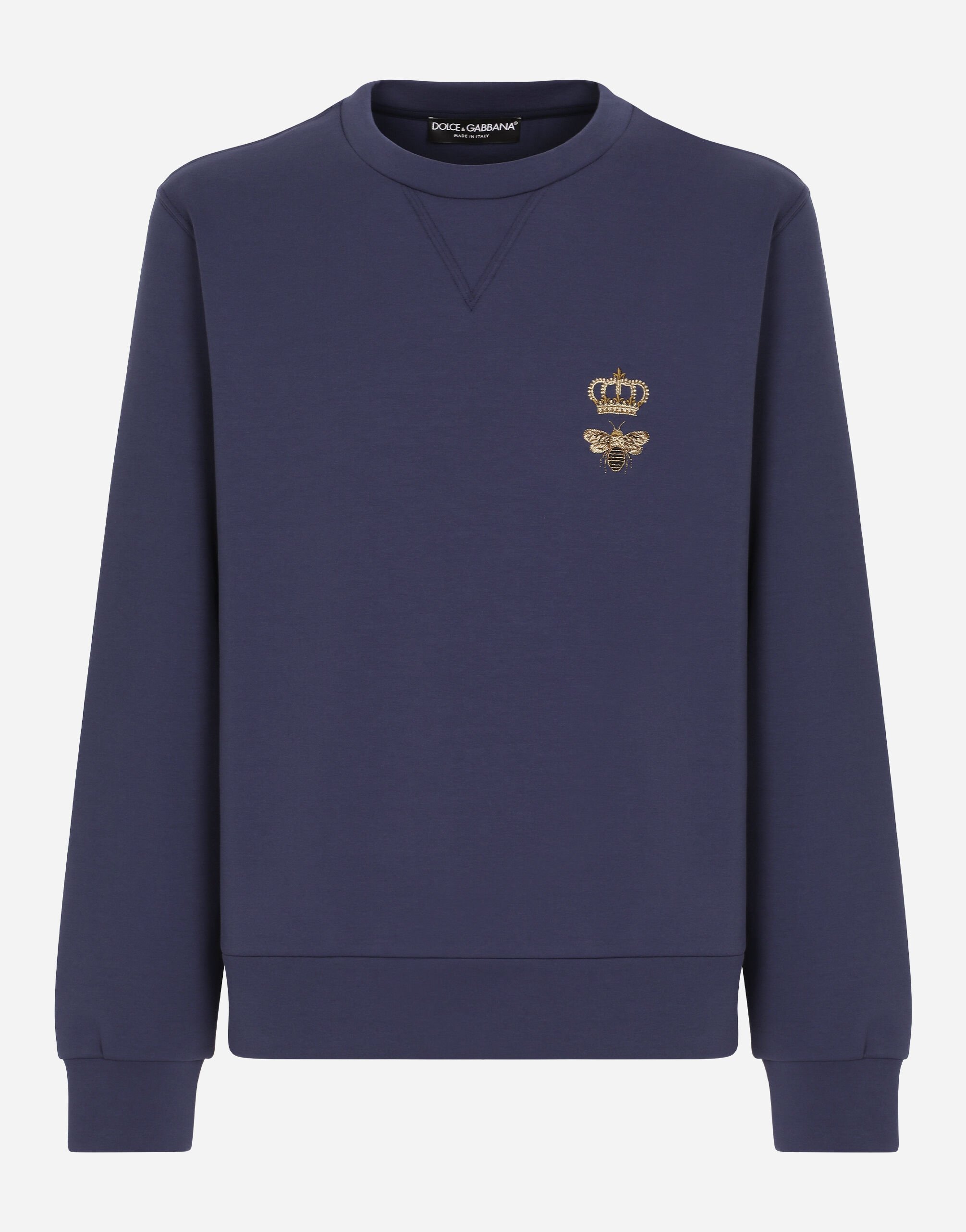 Dolce&Gabbana Sweatshirt aus Baumwolljersey mit Stickerei Blau G9ZY5LHULR0