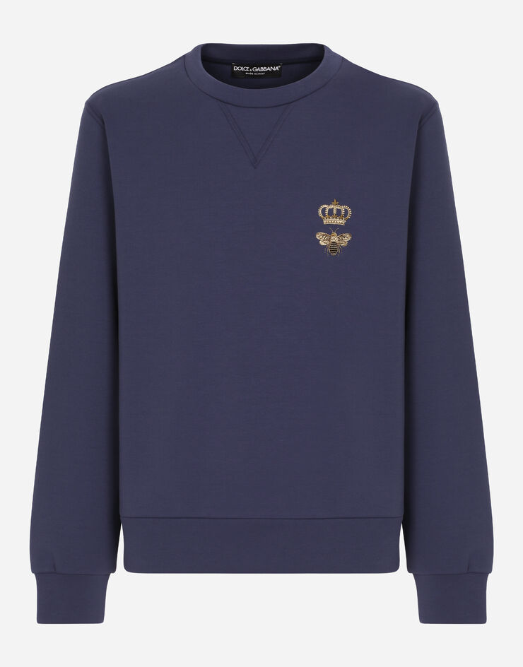 Dolce&Gabbana Cotton jersey sweatshirt with embroidery Blue G9ABJZHU7H9
