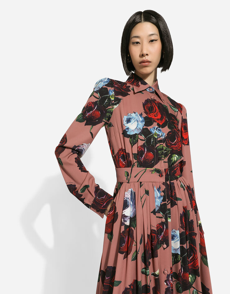Dolce & Gabbana Платье-рубашка из шармеза с винтажным принтом роз принт F6ARQTFSA6D