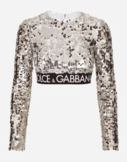 Dolce & Gabbana Sequined top with branded elastic Black F759LTFLRC2