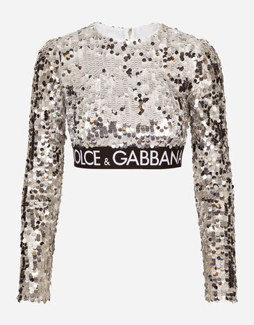 Dolce & Gabbana Sequined top with branded elastic Silver F772OTFUSWX