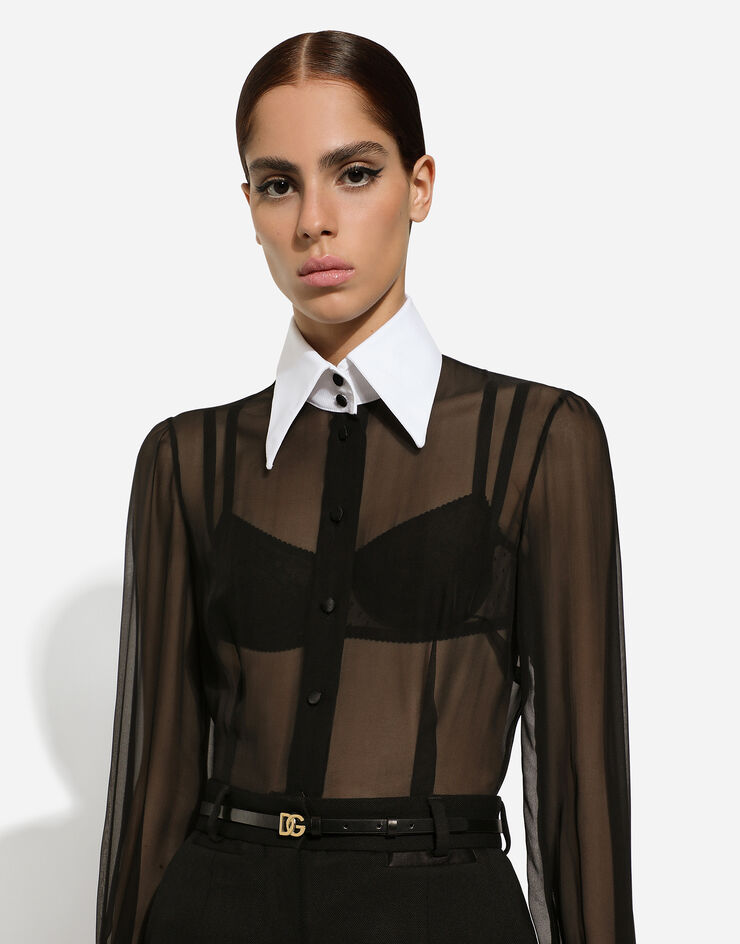 Dolce & Gabbana Chiffon shirt with piqué details Black F5S24TFU1AT