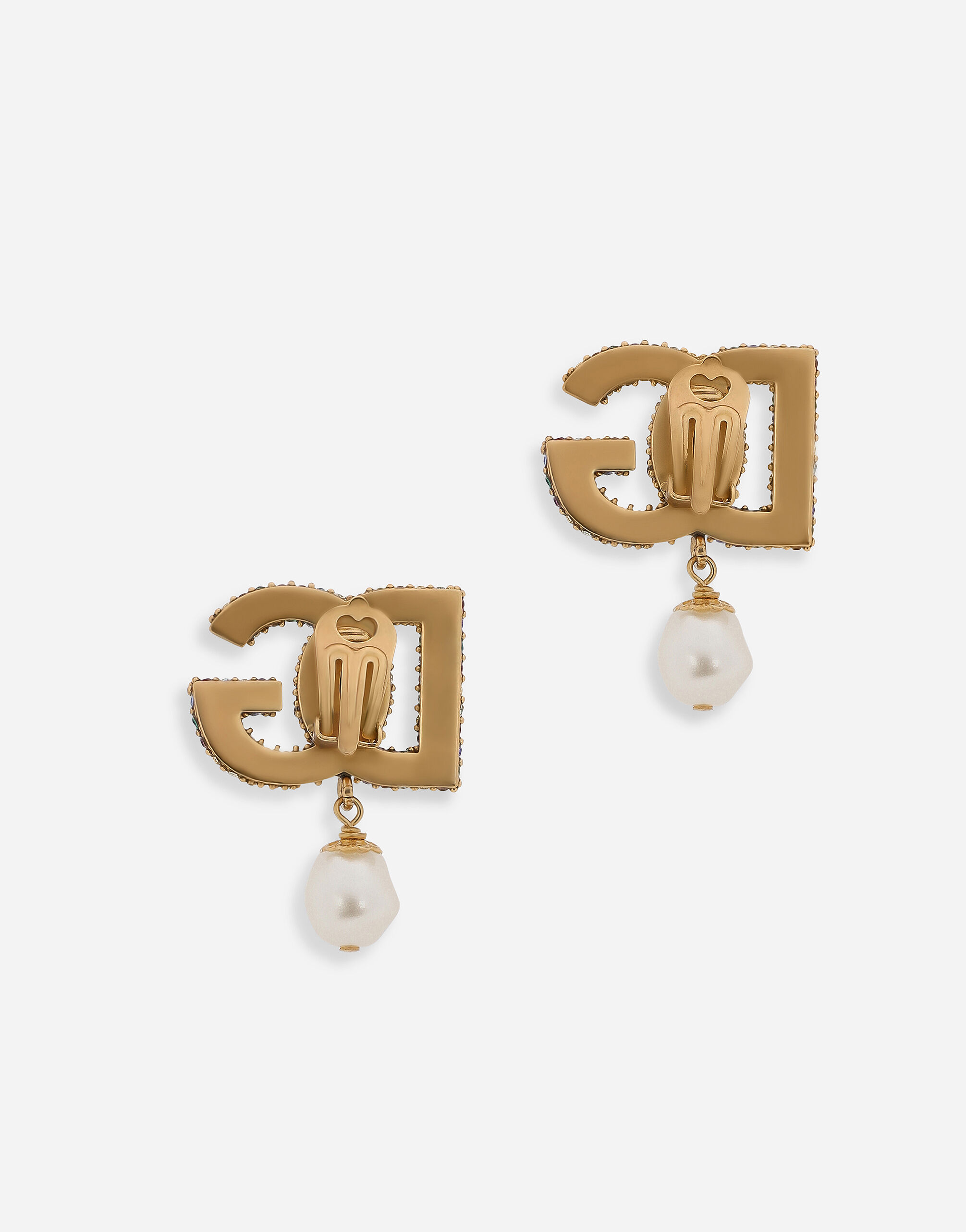 DG-logo earrings with colorful rhinestones and pearls in