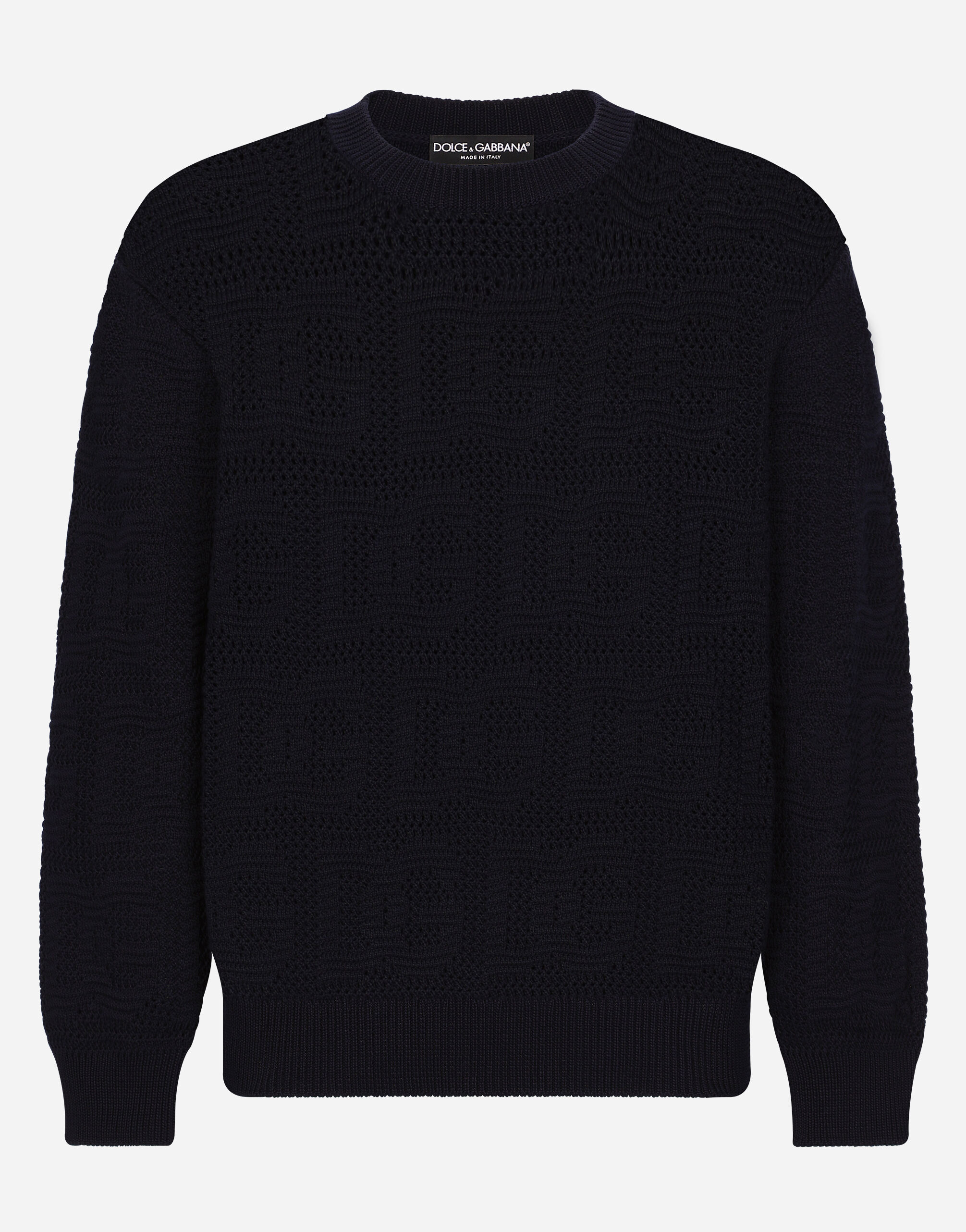 Cotton jacquard sweater with all over jacquard DG in Blue for Men