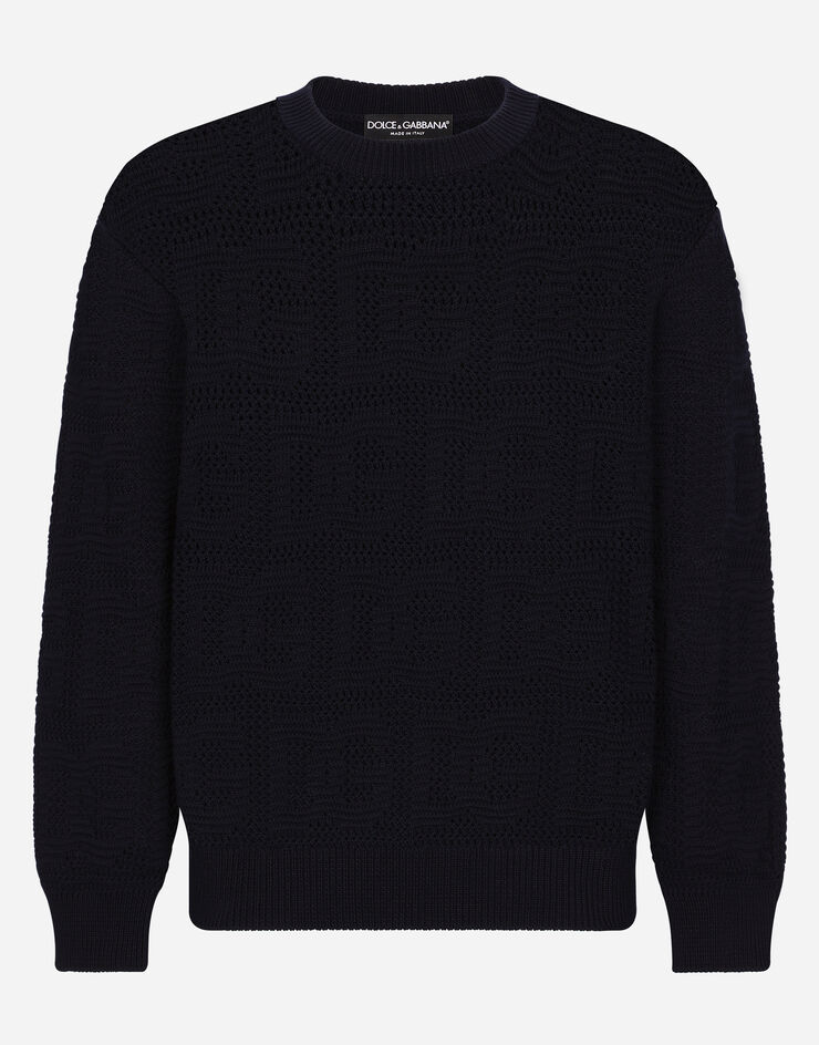 Dolce&Gabbana Cotton jacquard sweater with all-over jacquard DG Blue GXQ47TJBCAD