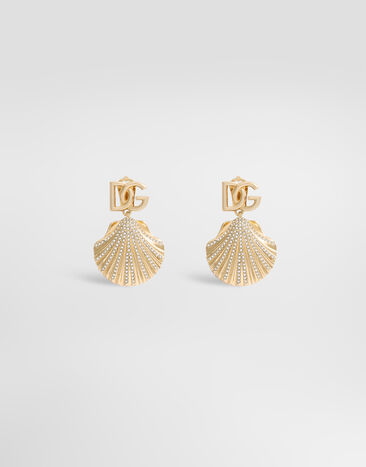 Dolce & Gabbana Earrings with rhinestone-detailed shell and DG logo Gold WEQ6A5W1111