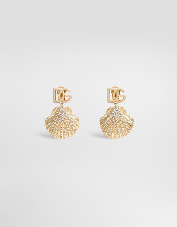 Dolce & Gabbana Earrings with rhinestone-detailed shell and DG logo Gold WEQ6A5W1111