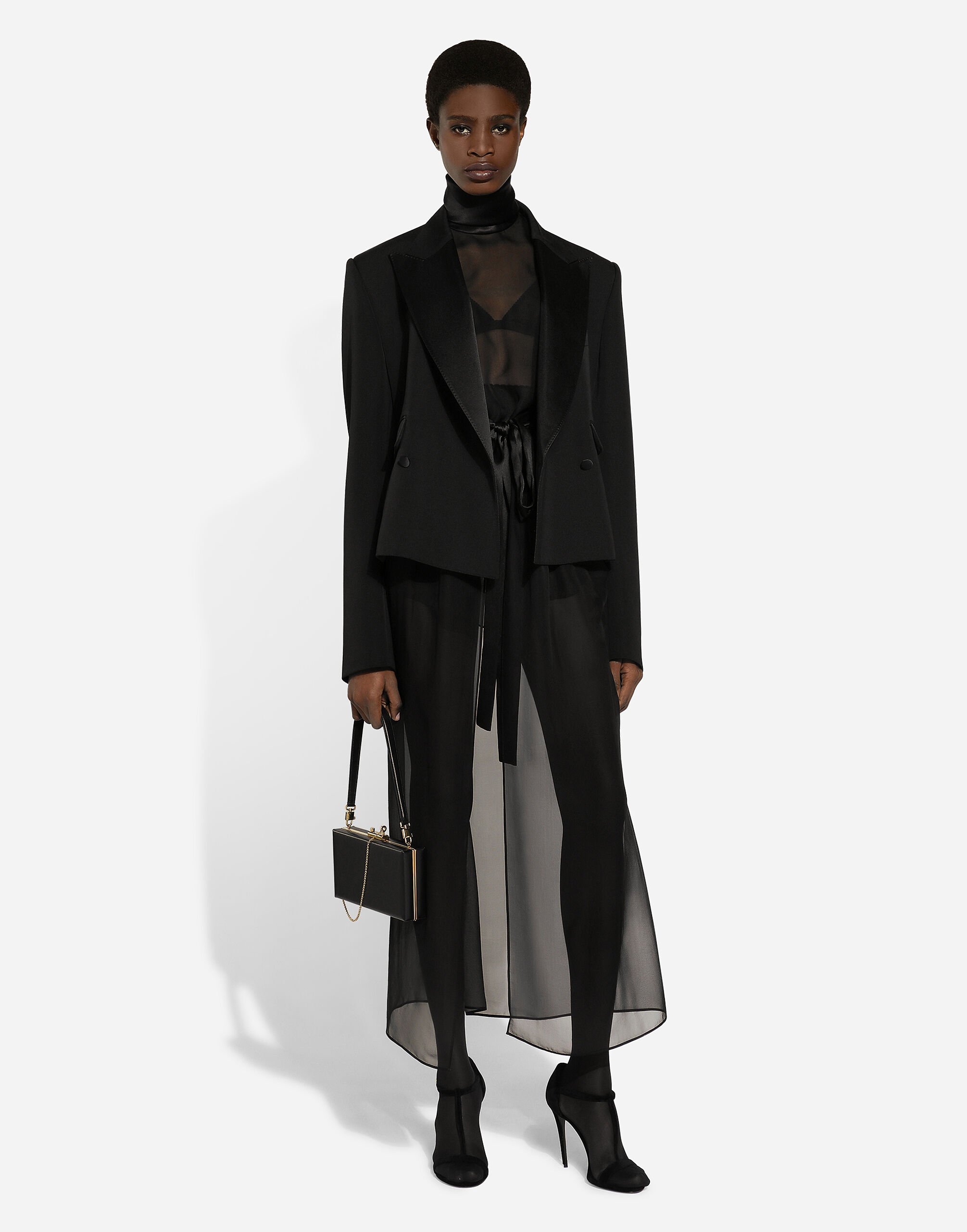 Short double breasted wool gabardine tuxedo jacket in Black for Women Dolce Gabbana