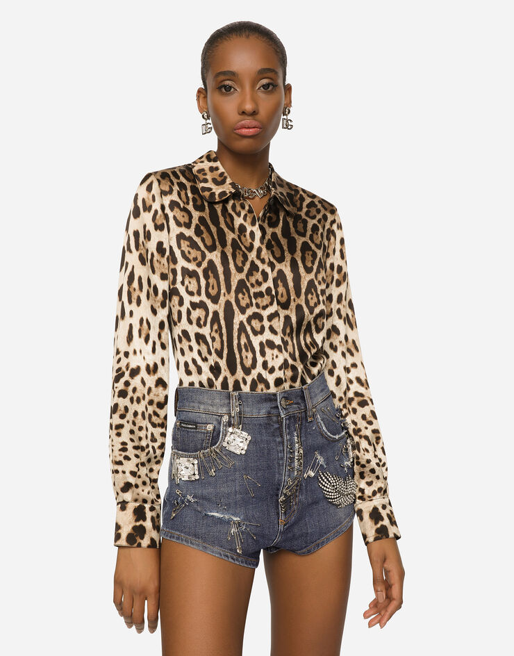 Dolce & Gabbana Camicia in raso stampa leopardo Stampa animalier F5I01TFS1GT