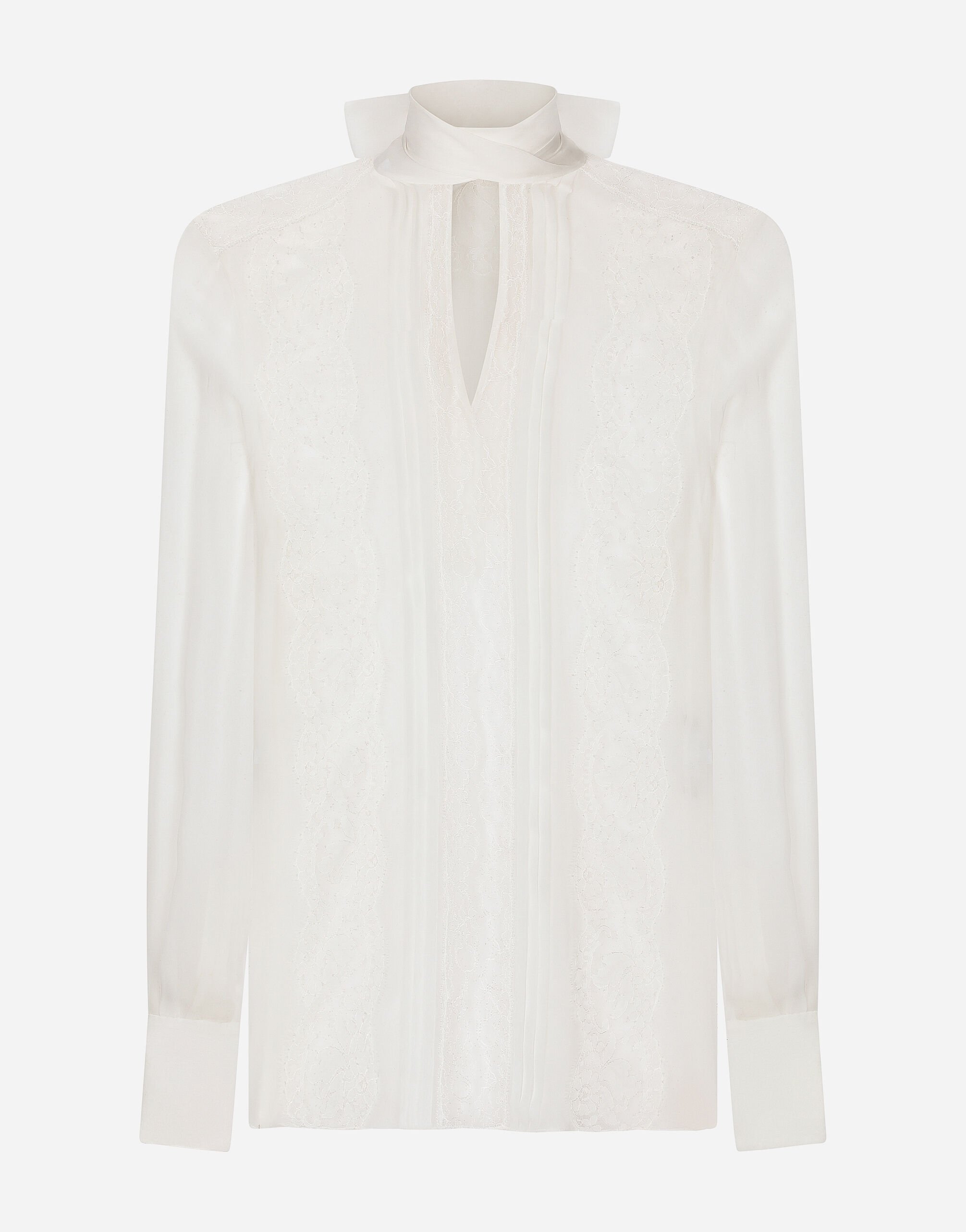 Dolce&Gabbana Chiffon and lace pussy-bow blouse female White