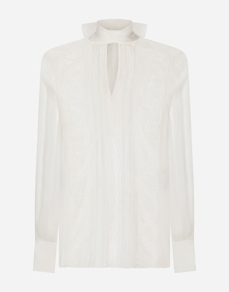 Dolce&Gabbana Blouse en mousseline et dentelle avec lavallière Blanc F779JTFU1AT