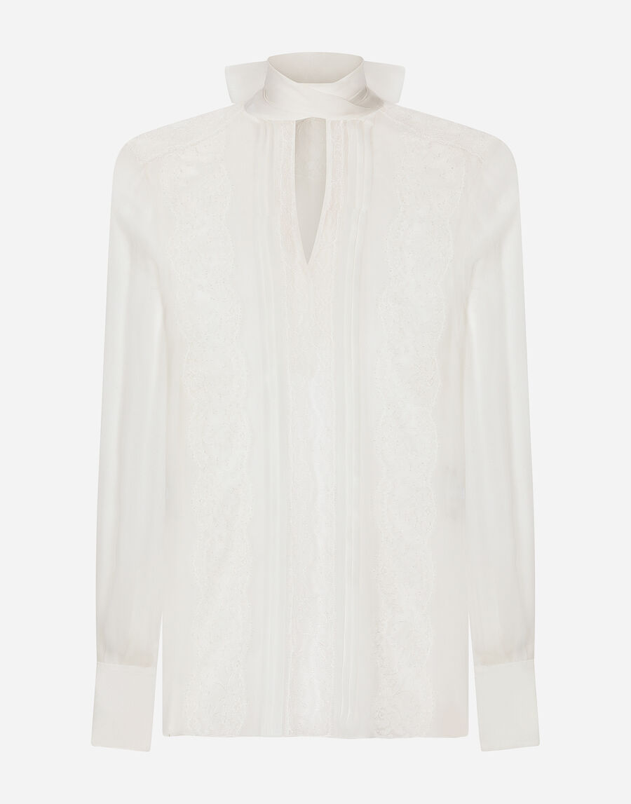 Chiffon and lace pussy-bow blouse