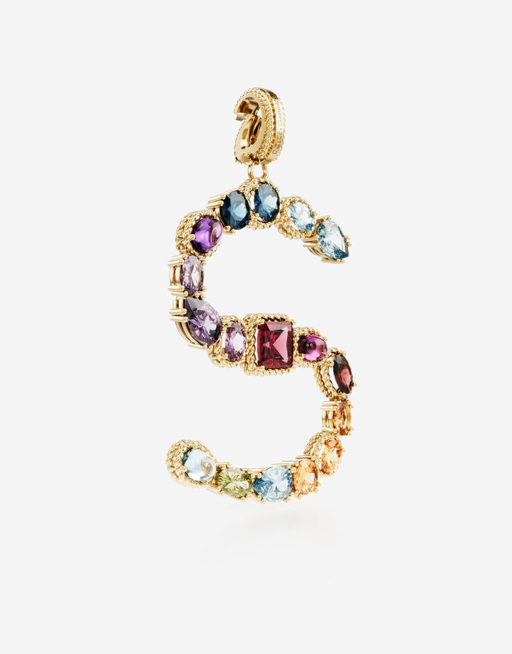 Dolce & Gabbana Rainbow alphabet S 18 kt yellow gold charm with multicolor fine gems Gold WANR1GWMIXS