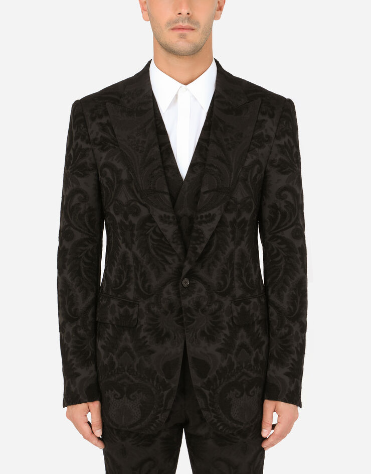 Dolce & Gabbana Three-piece Sicilia-fit suit in stretch jacquard Black GKEJMTFJREA