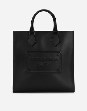 Dolce&Gabbana Bolso tote en piel de becerro con logotipo en relieve Noir BM2273AG218