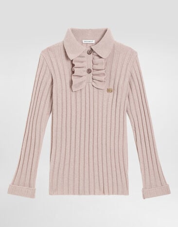 Dolce & Gabbana Ribbed wool polo with ruffles Pink L5KWMGJDVCW