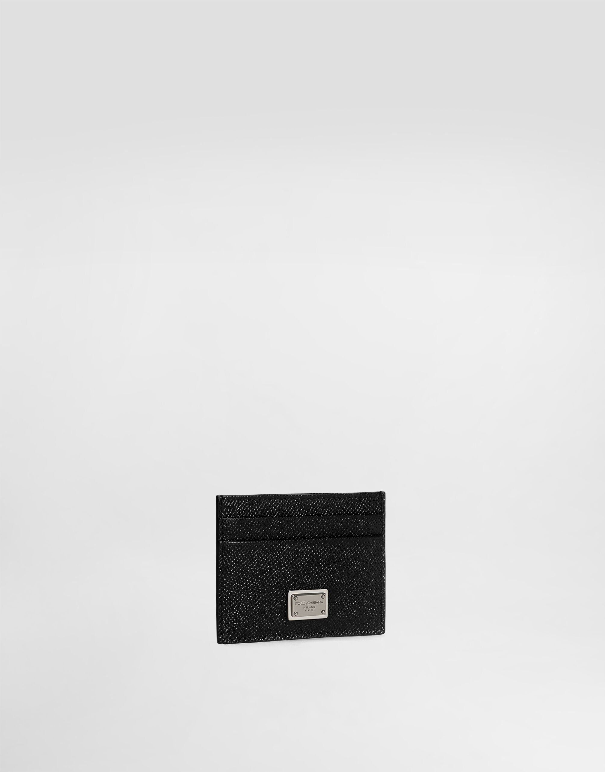 Calfskin card holder with branded plate in Black for Men | Dolce&Gabbana® US