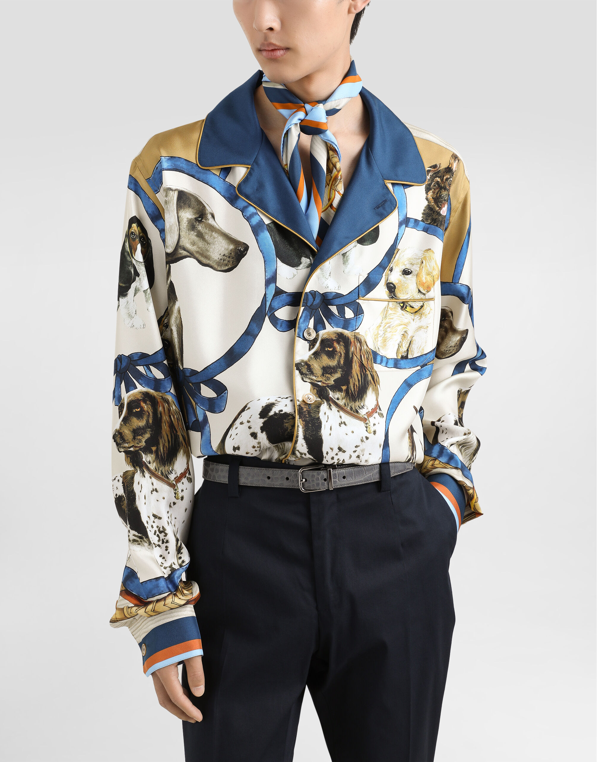 Silk shirt with dog print in Print for Men | Dolce&Gabbana® US