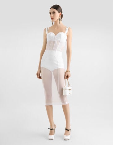 Dolce & Gabbana Tulle calf-length dress with corset details White F6TUYTFLRC0