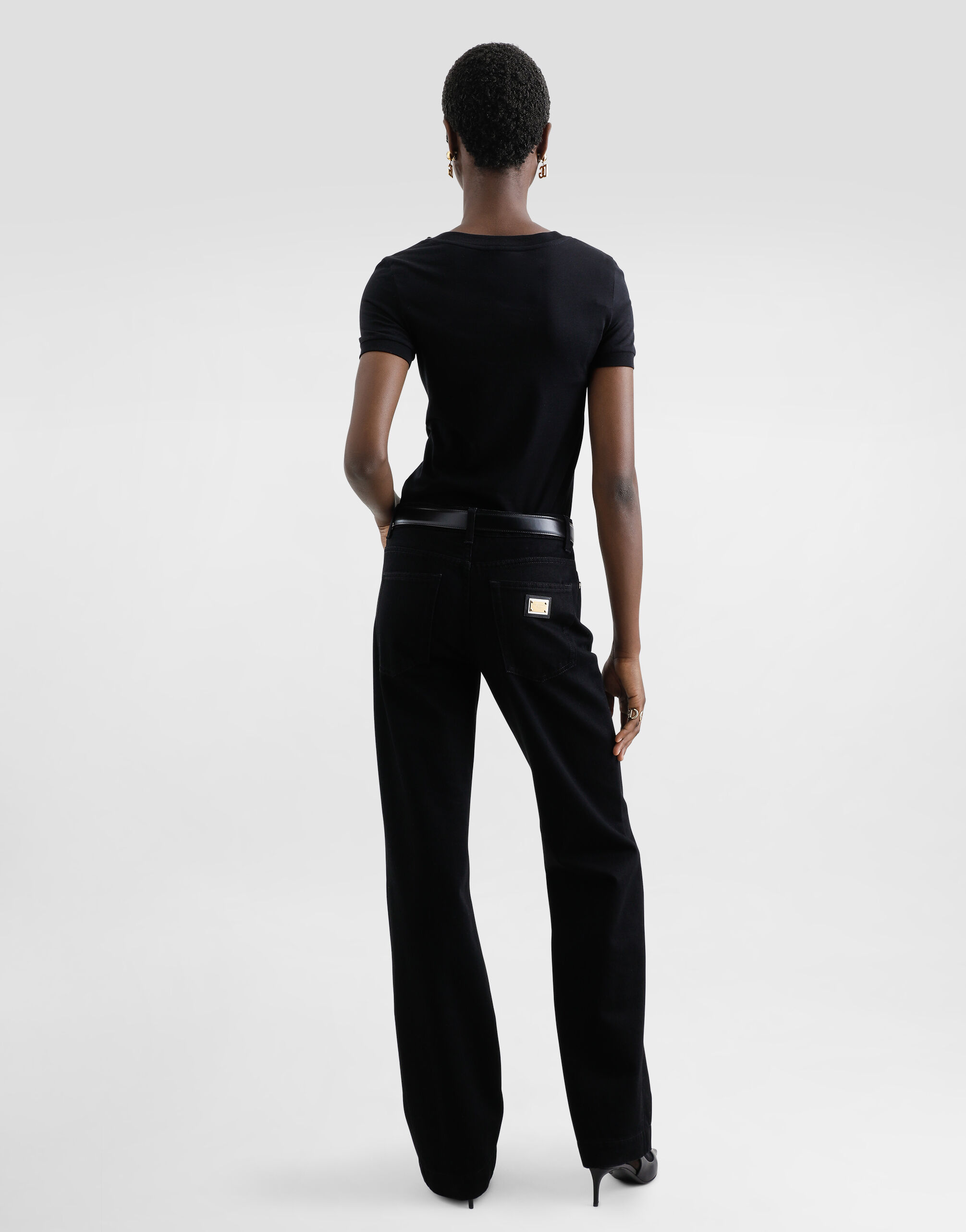 Jersey T-shirt with DG logo and lace details in Black for Women