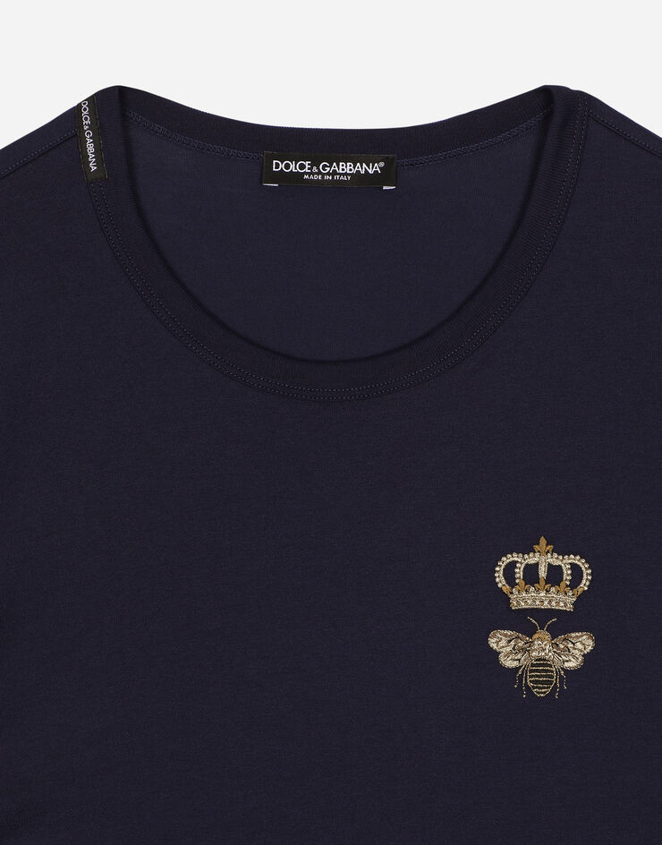 Dolce & Gabbana T-shirt cotone con ricamo Blu G8PV1ZG7WUQ