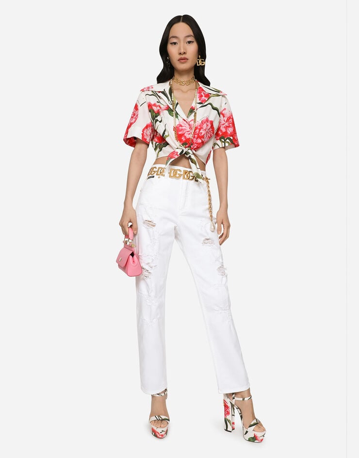 Dolce & Gabbana Vaqueros boyfriend de denim blanco con detalles rotos Multicolor FTAIADG8EY8