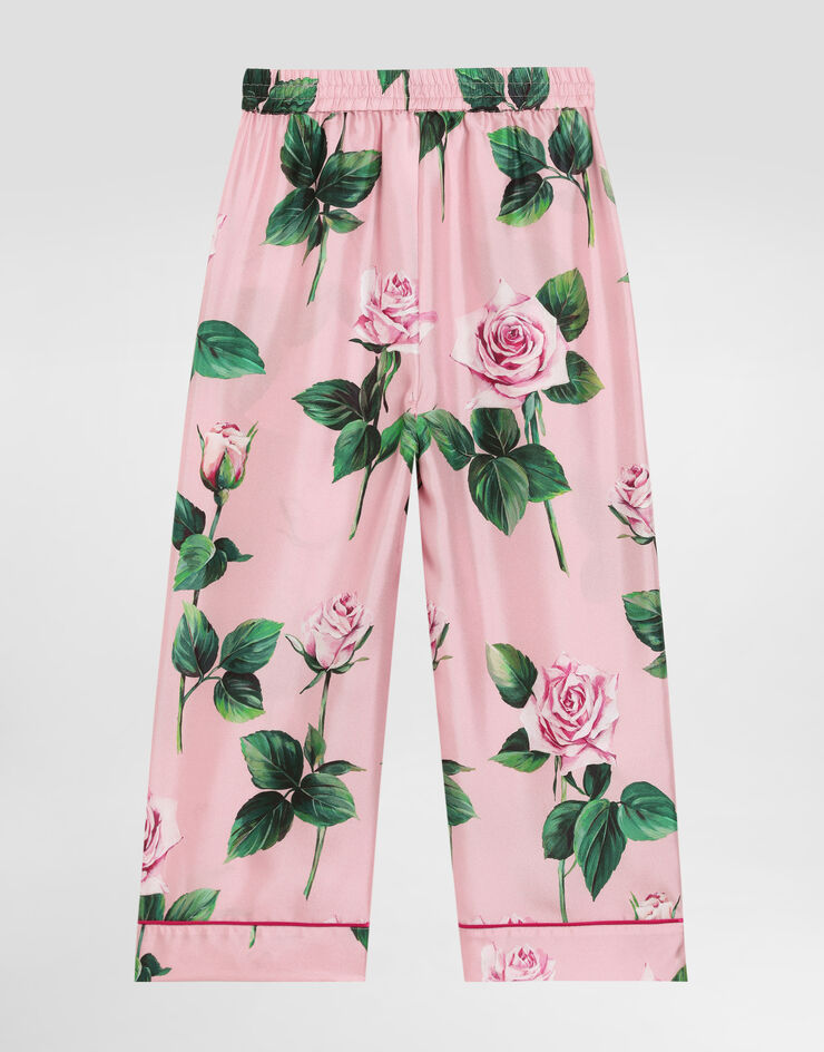Dolce & Gabbana Pantalones estilo pijama de sarga con estampado de rosas Imprima L53P30IS1X8