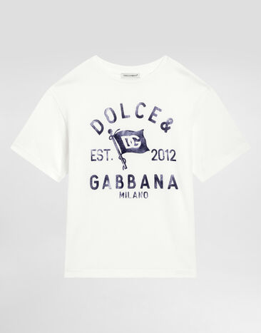 Dolce & Gabbana Jersey T-shirt with Dolce&Gabbana logo Blue L4JTHVII7FT
