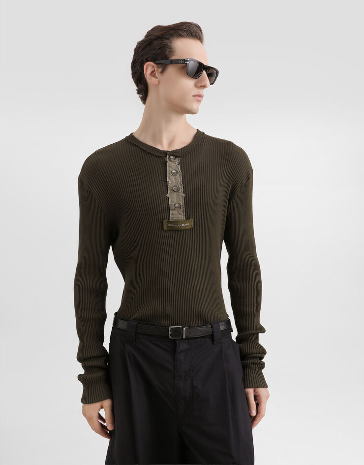 Dolce & Gabbana Ribbed cotton serafino t-shirt Grey G8TF3THU7WR