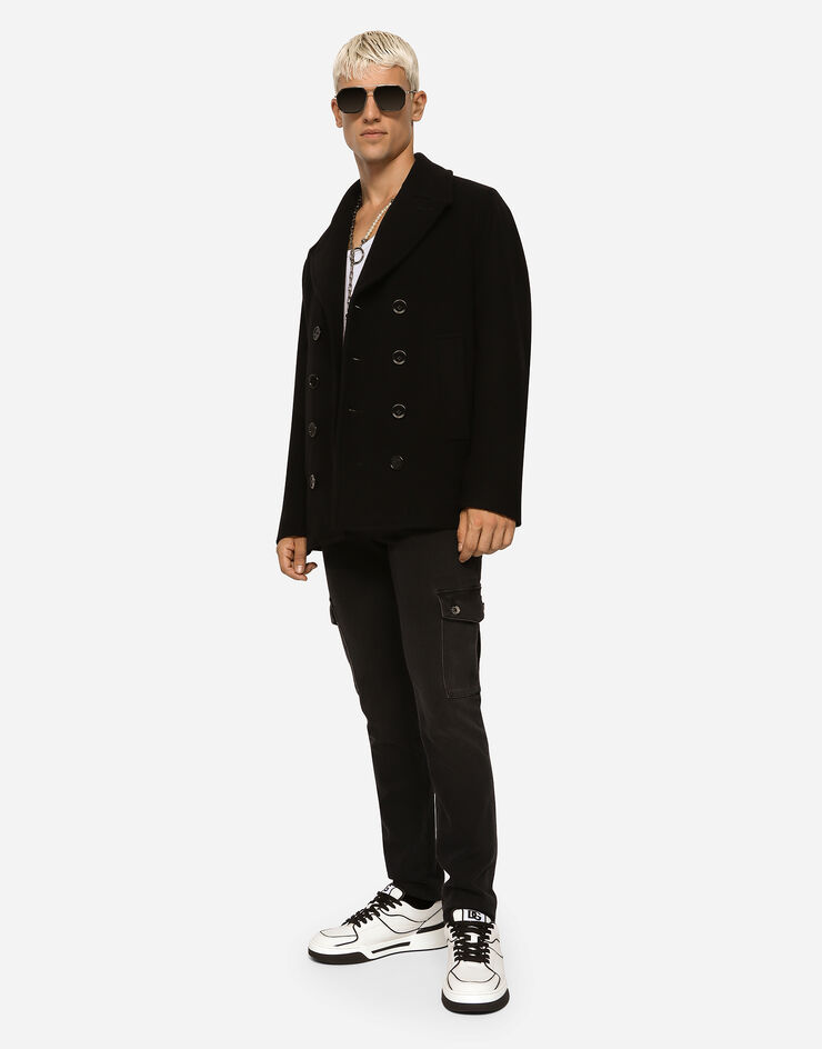 Dolce&Gabbana Caban croisé en laine avec plaquette à logo Noir G036DTHUMQQ