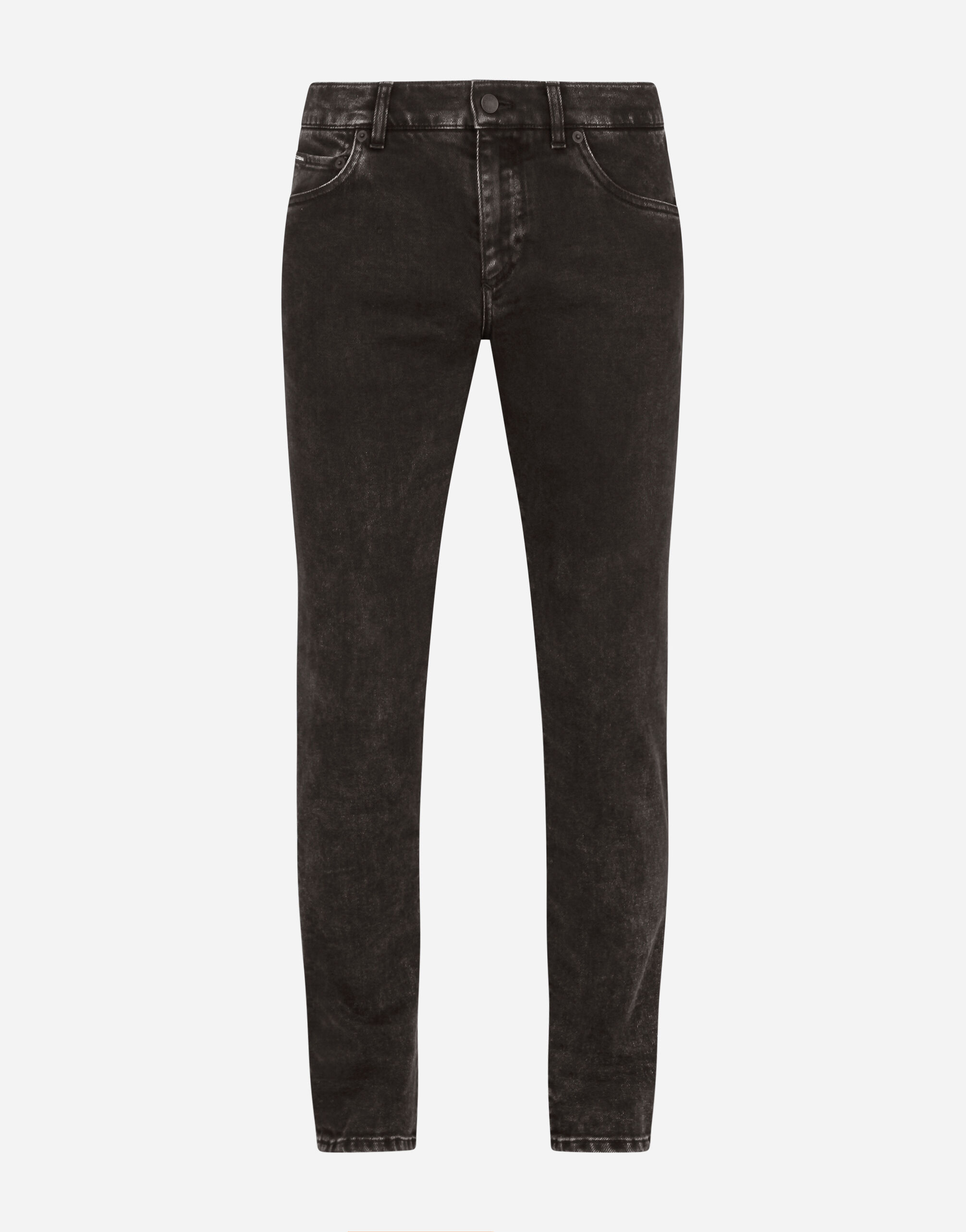 Washed black skinny stretch jeans with DG logo in AZURE for Men Dolce Gabbana