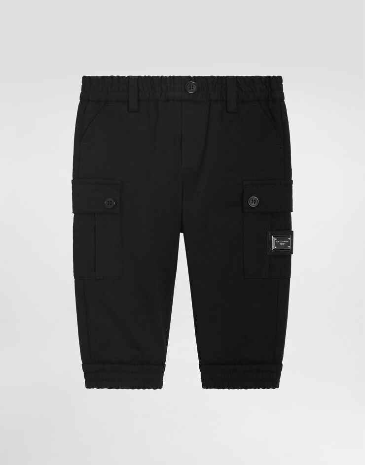 Dolce & Gabbana Cargohose aus Gabardine mit Logoplakette Schwarz L14P81FUFL3