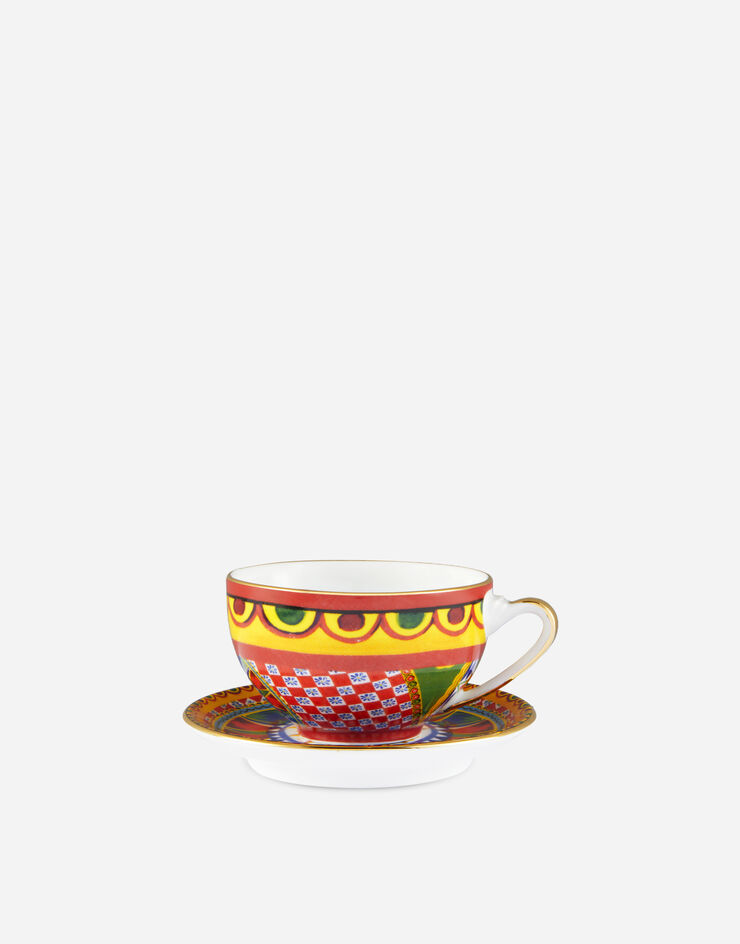 Dolce & Gabbana Taza de té con platillo de porcelana Multicolor TC0102TCA21