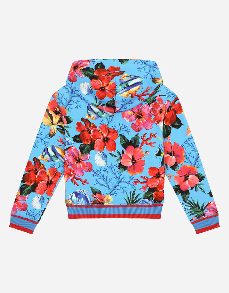 Dolce & Gabbana Sweat-shirt zippé avec capuche et imprimé poissons et fleurs Imprimé L4JWITHS7NW