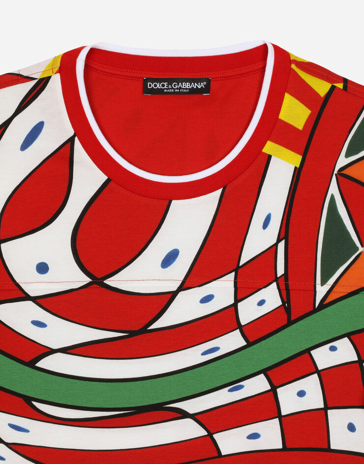 Dolce&Gabbana Cotton T-shirt with carretto print Azure G8QO1THI779