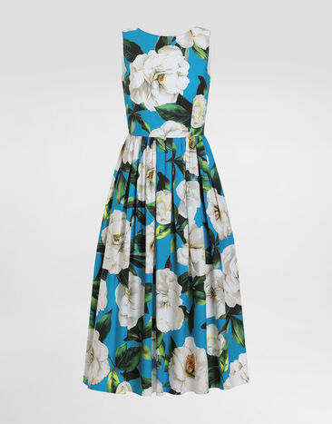 Dolce & Gabbana Vestido longuette babydoll de algodón con estampado de gardenias Imprima F6JHVTHS5TJ