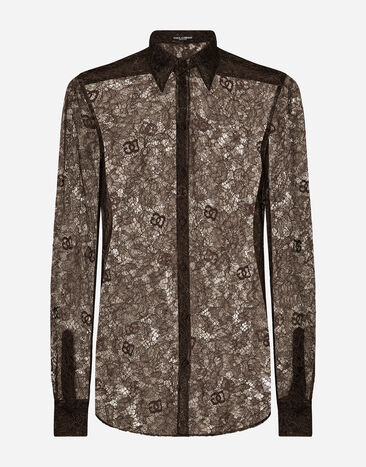 Dolce & Gabbana Camisa Martini de encaje Chantilly Marrón G5LP8TFL9AD