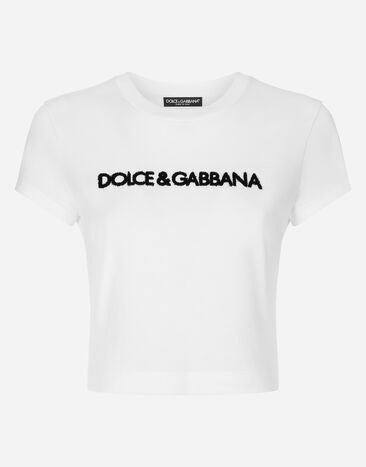 Dolce & Gabbana Short T-shirt with DG logo White F8U78TGDB6T