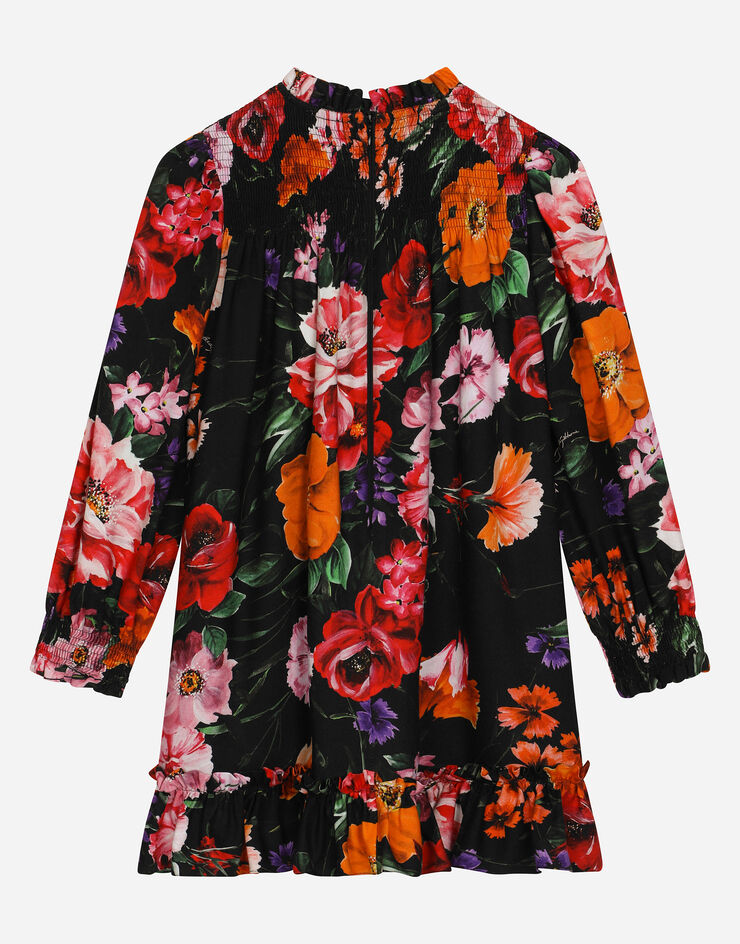 Dolce & Gabbana فستان فييلا بطبعة زهور على خلفية سوداء مطبعة L53DX7FS8DD