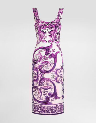 Dolce & Gabbana Majolica-print long charmeuse dress Multicolor F6TSXTFHAA2
