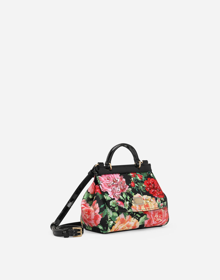 Dolce & Gabbana Bolso Sicily de raso con estampado de rosas sobre base negra Imprima EB0003AA572