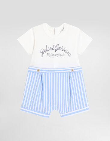 Dolce & Gabbana Striped seersucker and jersey romper suit Azure L14S27FR50R