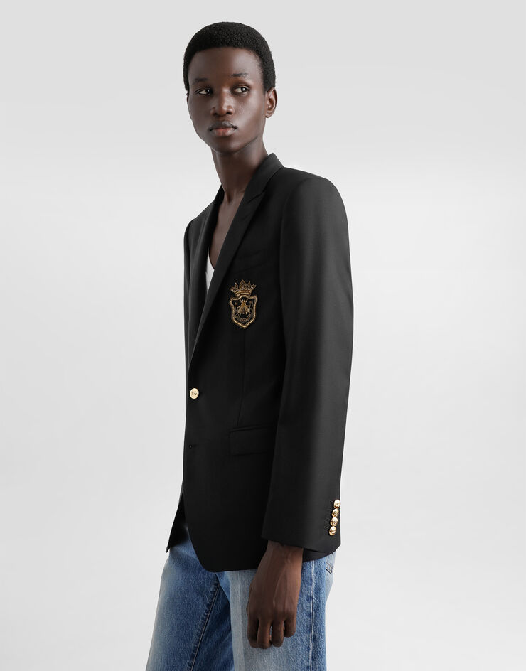 Dolce & Gabbana Single-breasted Martini-fit jacket with patch Black G2LK0ZFU3H1