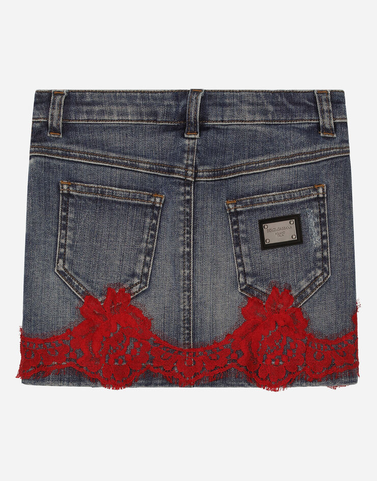 Dolce & Gabbana Short denim skirt with lace insert Multicolor L54I60LDB20