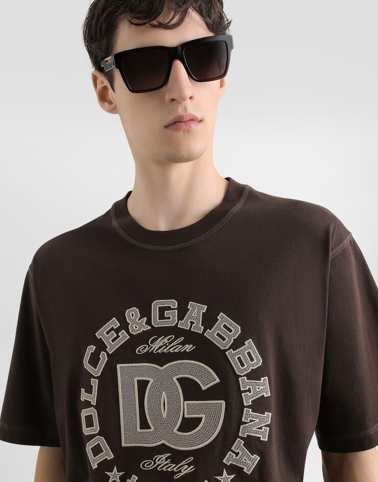 Dolce & Gabbana Cotton t-shirt with embroidery Brown G8PN9ZG7PFZ
