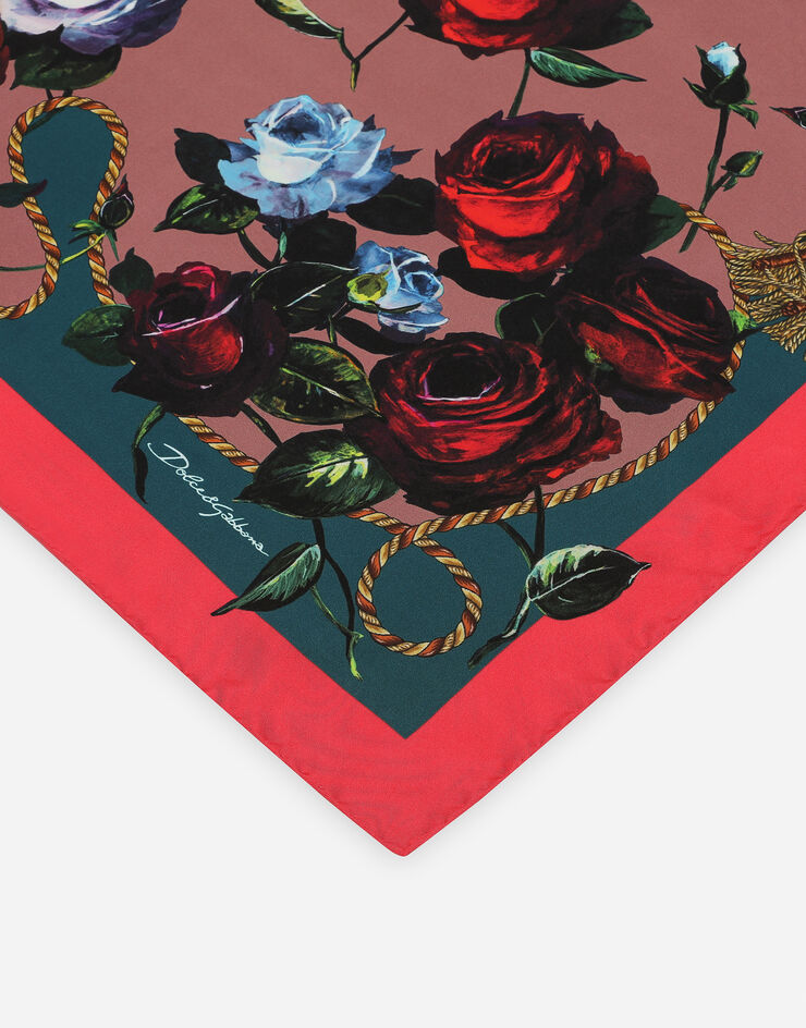 Dolce & Gabbana Twill scarf with vintage rose print (70 x 70) Print FN092RGDB7G