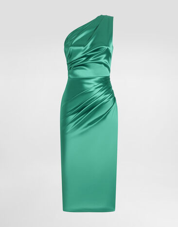 Dolce & Gabbana One-shoulder stretch satin dress Green F6G1GTFURAD