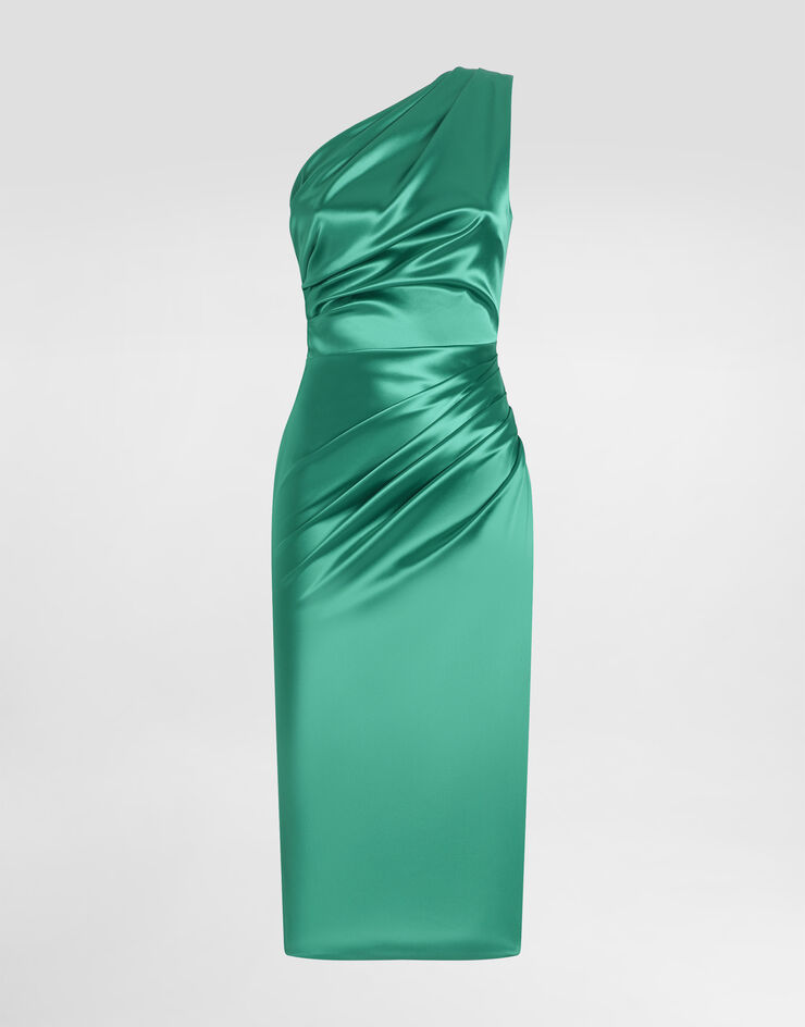 Dolce & Gabbana One-shoulder stretch satin dress Green F6G1GTFURAD